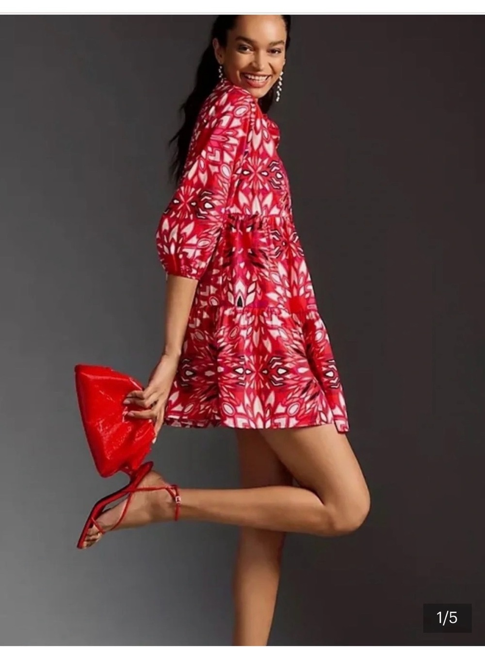 Maeve Red & Pink Printed Mini Dress